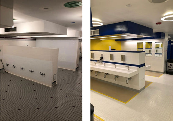 Before and After - Newark Airport Bathrooms Makeover with water-based coating